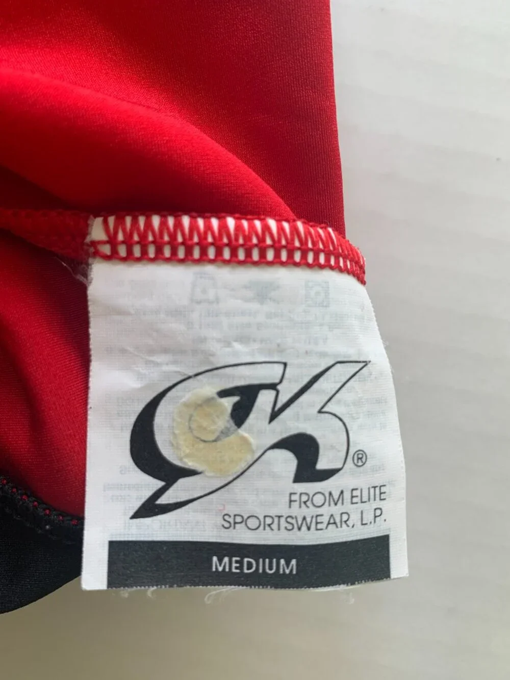 GK Elite Girls Youth Medium Red Black Metallic Gymnastics Leotard Rhinestone